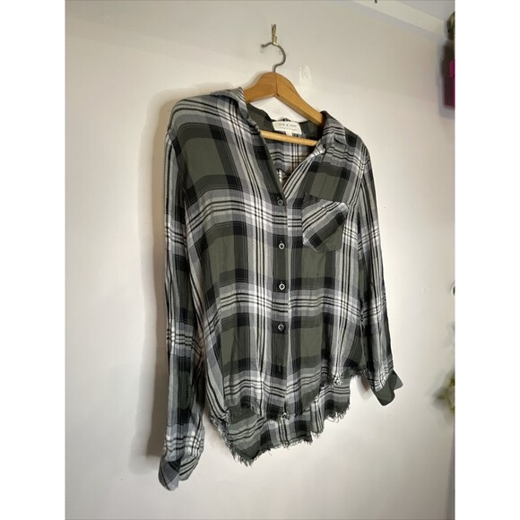 Cloth & Stone Womens Plaid Long Sleeve Raw Hem Collared Button Up Shirt SZ Small - Picture 2 of 10